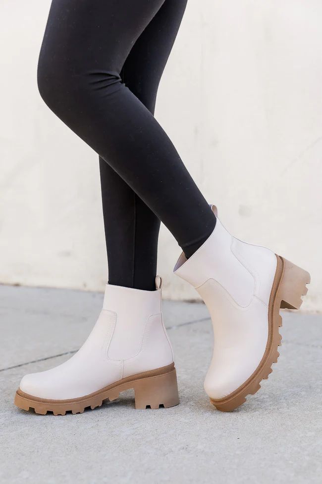 Carli Crinkle PU Pull On Beige Platform Booties FINAL SALE | Pink Lily