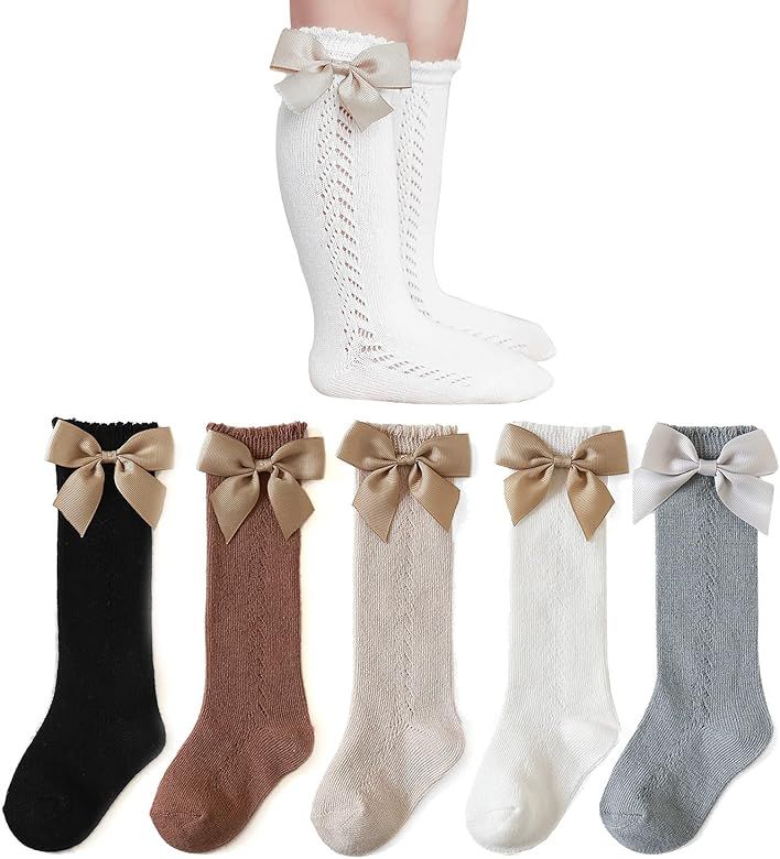 Mini Angel Baby Girl Knee High Socks 5/6/8 Pairs Knit Tube Socks Ruffled Hollow out Long Stocking... | Amazon (US)