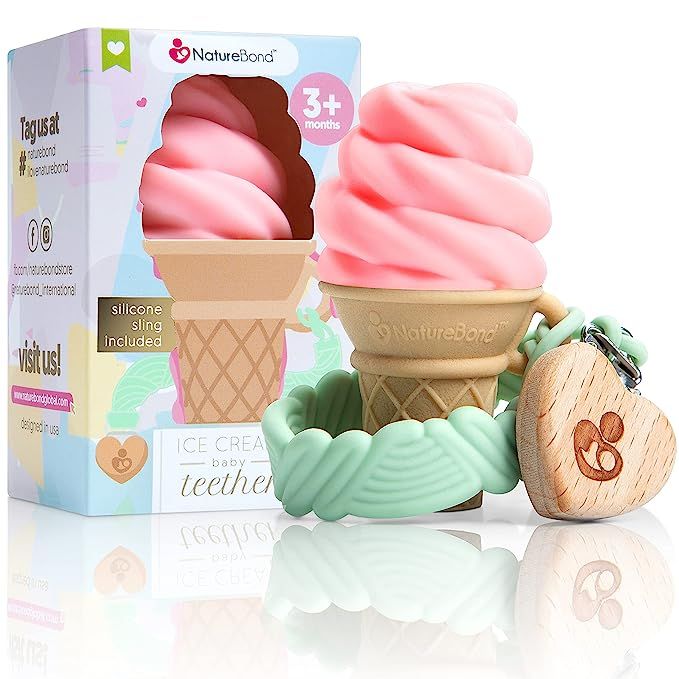 NatureBond Silicone Baby Teether - Cute Ice Cream Infant Teething Toy with Free Silicone Sling Pa... | Amazon (US)