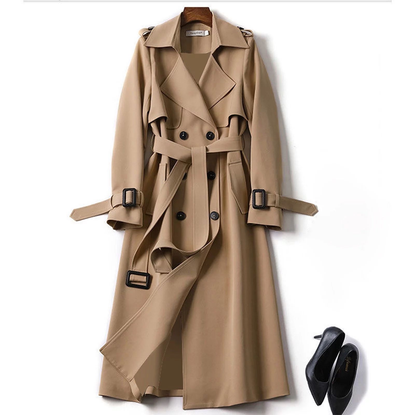 Hunpta Women Overcoat Solid Slim Fit Coat Jacket Long Outerwear Windbreaker Trench - Walmart.com | Walmart (US)