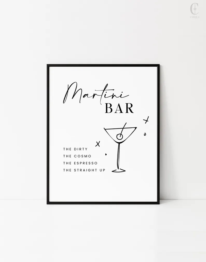Martini Bar Sign Wedding Bar Menu Modern, Minimalist Wedding Bar Sign Editable Template Canva - E... | Etsy (US)