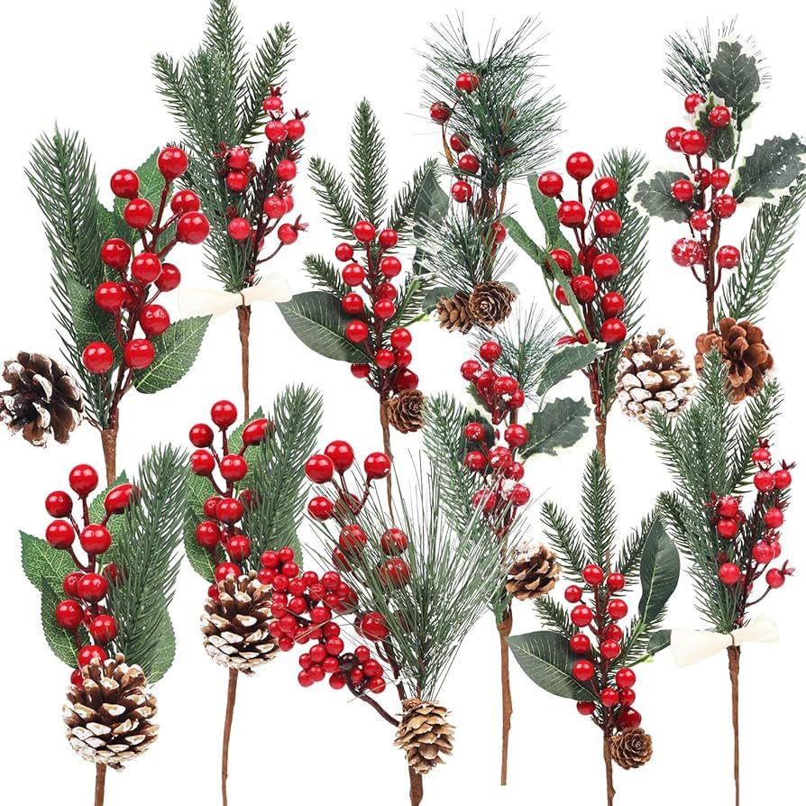 DR.DUDU 12 Pack Christmas Artificial Berry Twigs for Christmas Tree Decoration, DIY Christmas Red... | Amazon (US)