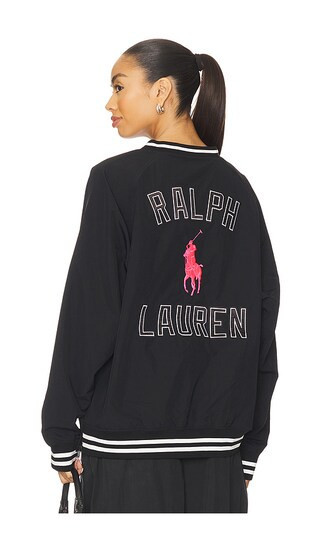 Polo Ralph Lauren Pink Pony Nylon Vneck Pullover in Black. - size S | Revolve Clothing (Global)