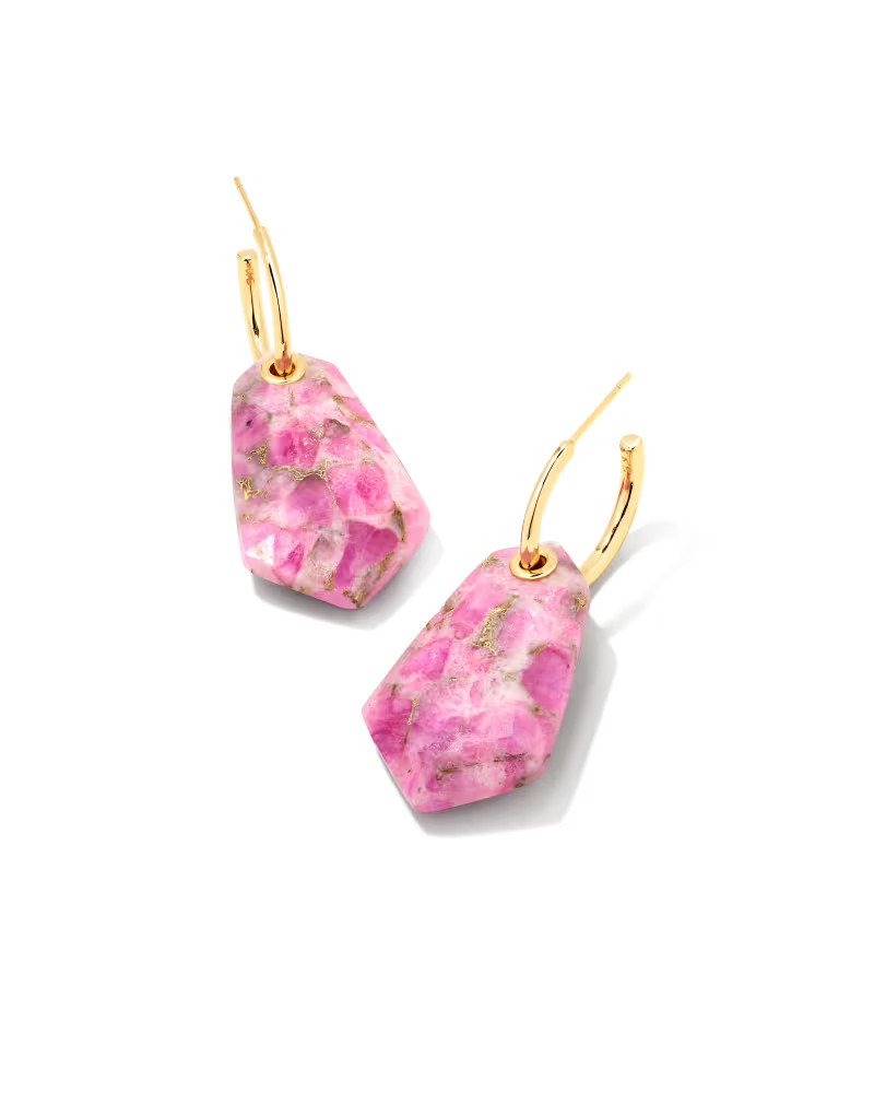 Ashlyn Gold Statement Huggie Earrings in Bronze Veined Magenta Jade | Kendra Scott