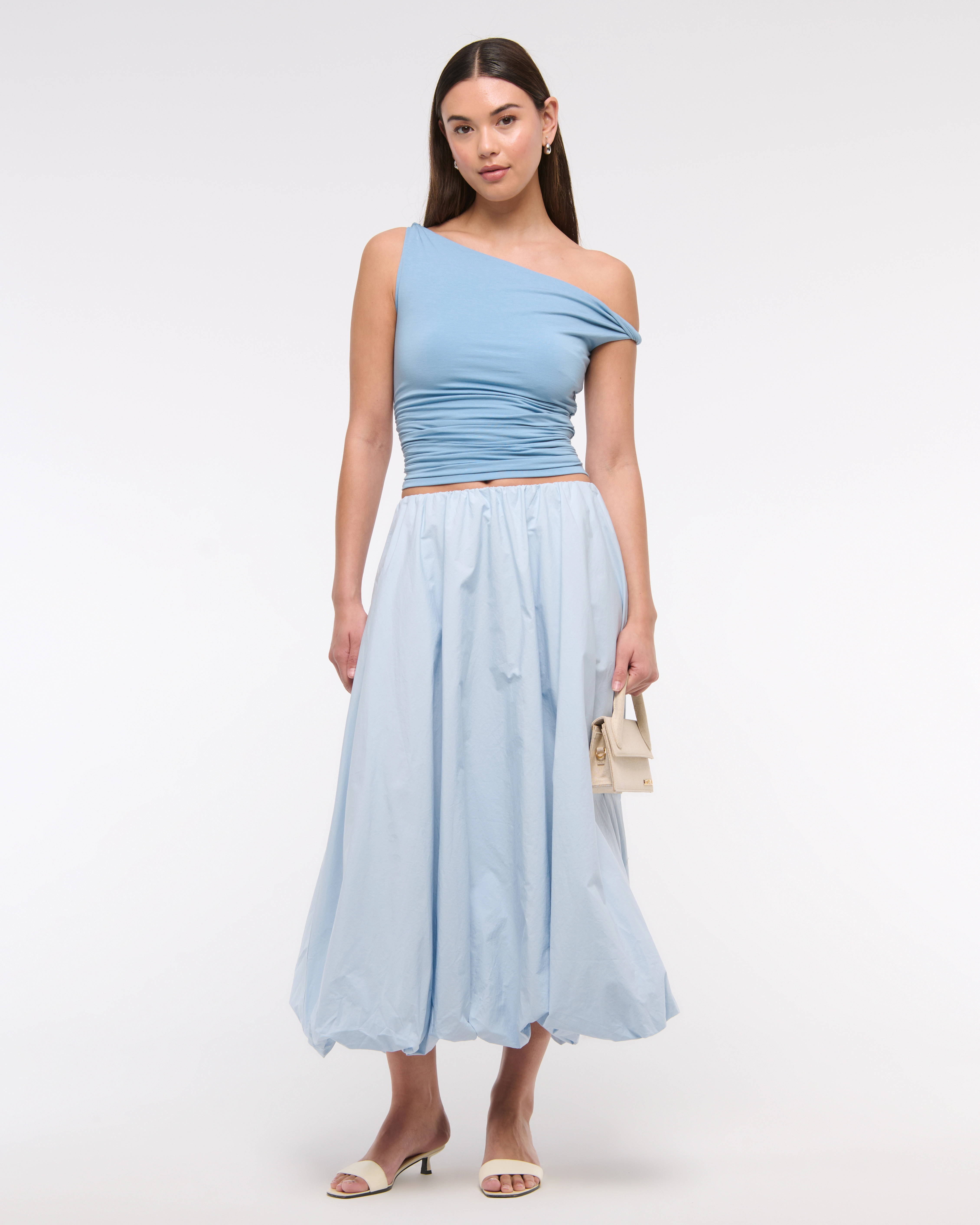 Mid Rise Bubble Hem Maxi Skirt | Abercrombie & Fitch (US)
