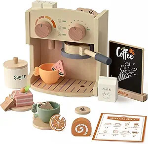 Wooden Coffee Play Set - 22PCS Pretend Play Coffee Maker Toy for Kids Age 3-8, Montessori Learnin... | Amazon (US)