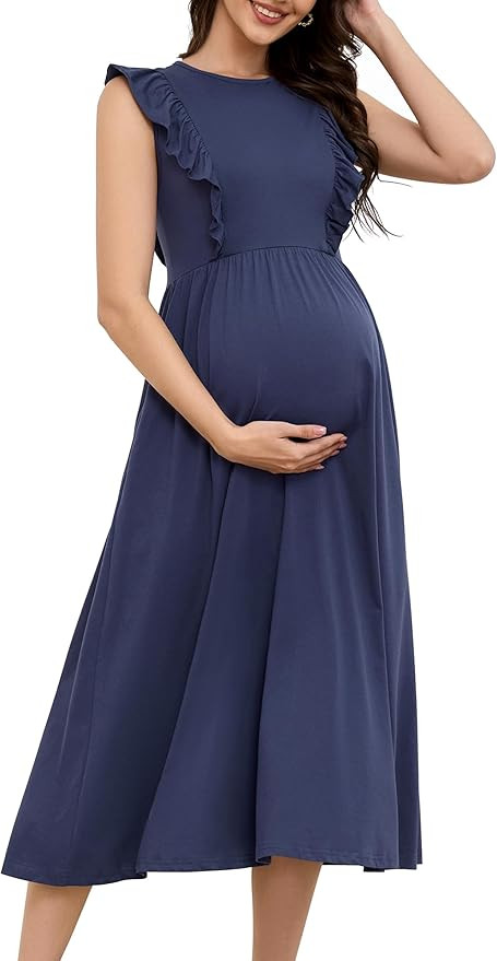 OUGES Womens 2025 Spring Hidden Zipper Nurisng Dress for Breastfeeding Casual Sleeveless Ruffled ... | Amazon (US)