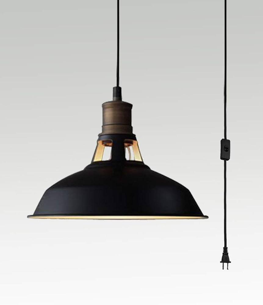 CLAXY Industrial Plug-in Barn Pendant Lighting Black Farmhouse Pendant Light with On/Off Switch 1... | Amazon (US)