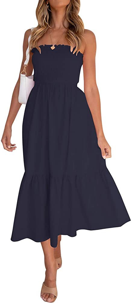 ZESICA Women's 2023 Summer Bohemian Floral Printed Strapless Beach Party Long Maxi Dress | Amazon (US)