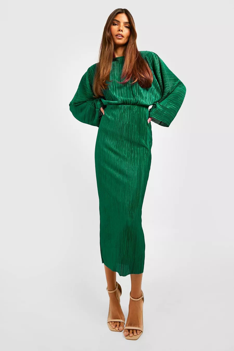 Plisse Batwing Midi Dress | Boohoo.com (US & CA)