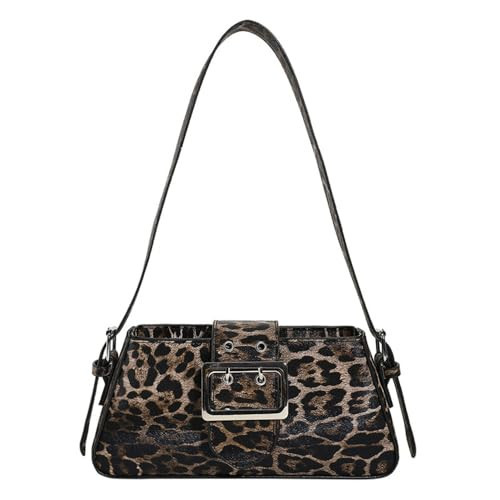 Leopard Print Shoulder Bag Cheetah Print Hobo Handbag Women Leather Vintage Clutch Handbag Purse (Brown) | Amazon (US)
