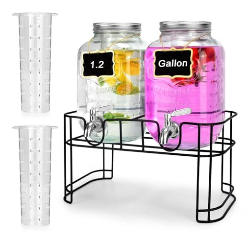 DD&HAPP Glass Drink Dispensers For Parties.1.2 Gallon Beverage Dispensers With Stand And Stainless Steel Spigot.Party Drink Dispenser For Punch,Iced Tea,Ideal for Weddings,Events,Buffet&Home Use. | Amazon (US)