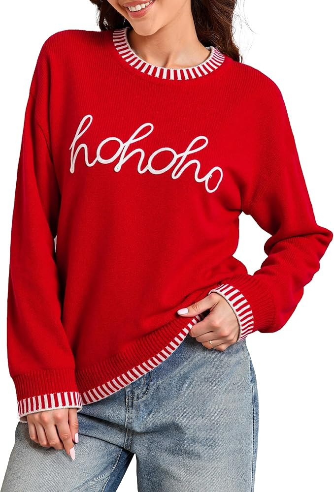 Simplee Womens Christmas Sweaters Long Sleeve Crewneck Oversized Sweater Fashion Winter Knitted P... | Amazon (US)