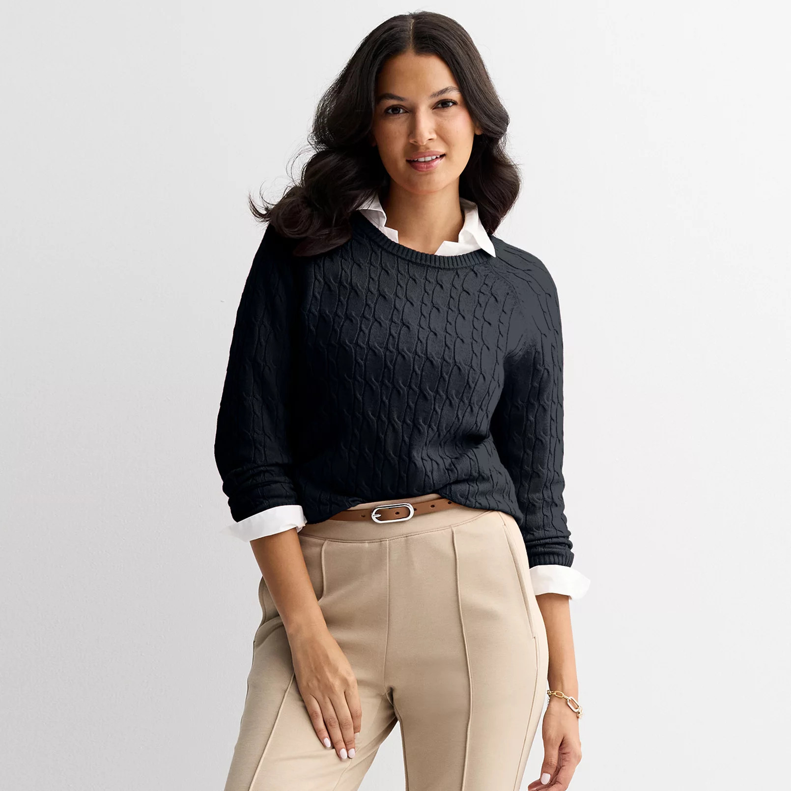 Women's Croft & Barrow® The Extra Soft Cable Crew Neck Sweater | Kohl's
