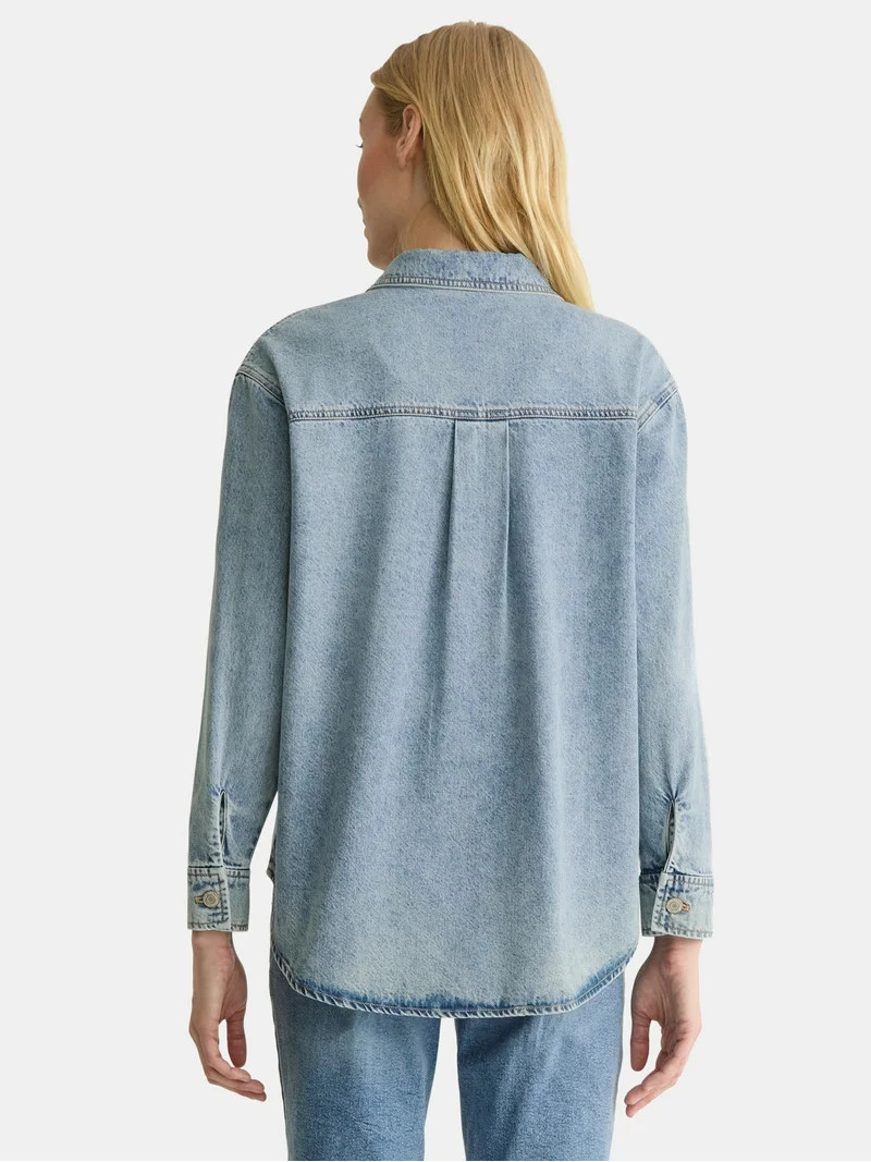 Time and Tru Women's Denim Overshirt with Long Sleeves, Sizes XS-XXXL | Walmart (US)