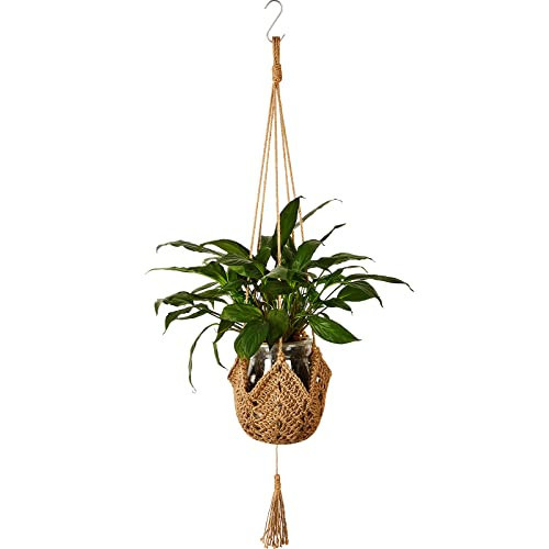 Shappy Macrame Plant Hangers Jute Crochet Plant Boho Hanger Large Hanging Wall Plants with 1 S Shaped Hooks for Indoor Outdoor Home Decorations Fence Planters Flower | Amazon (US)