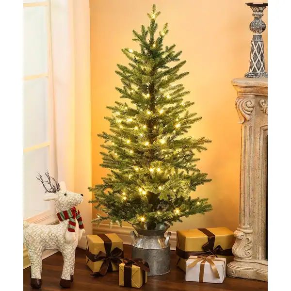 Pre-Lit LED 4ft Green Artificial Christmas Tree with Silver Metal Pot - 52" H x 25.31" Diameter | Bed Bath & Beyond