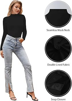 MANGOPOP Womens Mock Turtle Neck Cold Shoulder/Double Layer Long Sleeve Bodysuit Tops Jumpsuit | Amazon (US)