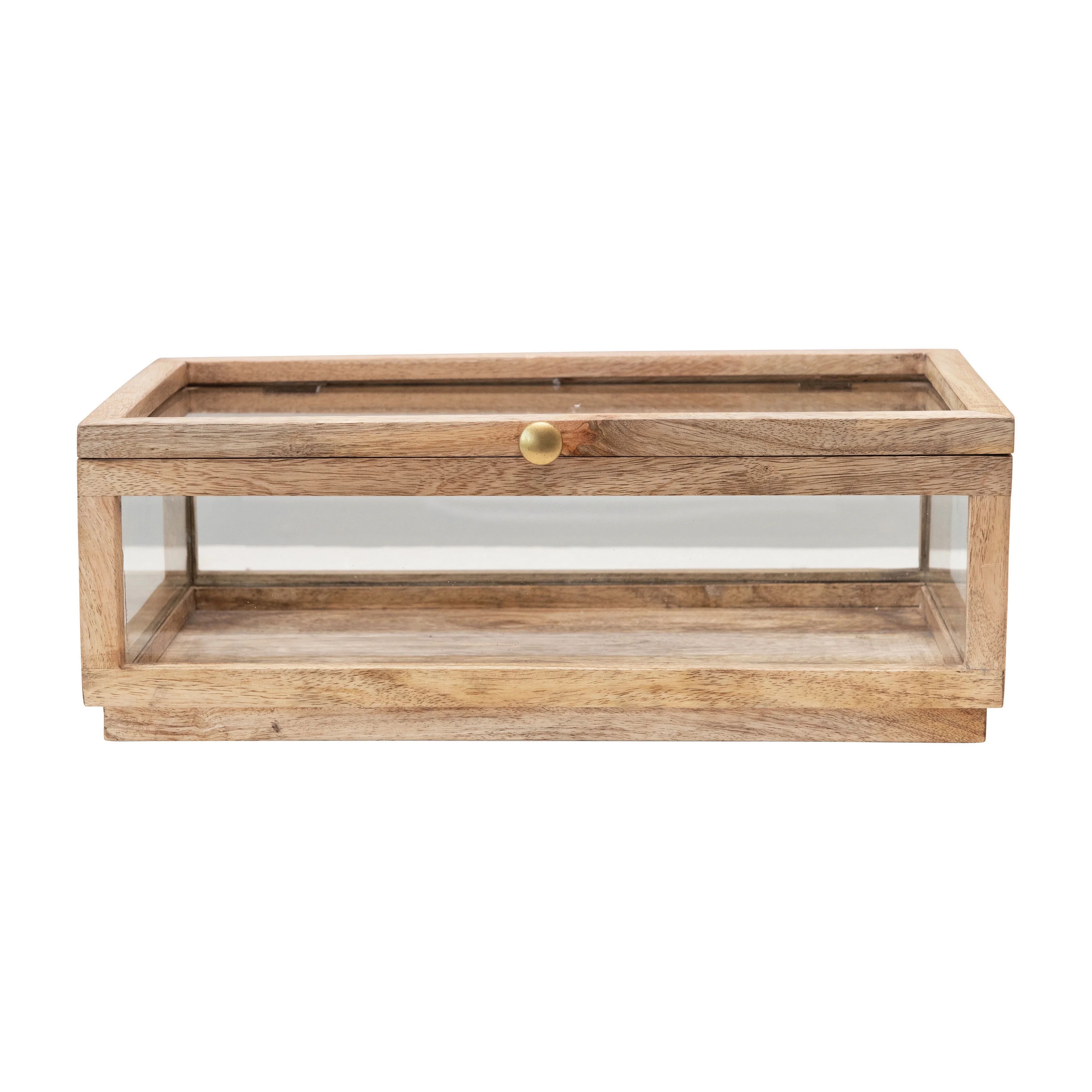 Creative Co-Op Mango Wood and Glass Display Box with Lid, Clear | Walmart (US)