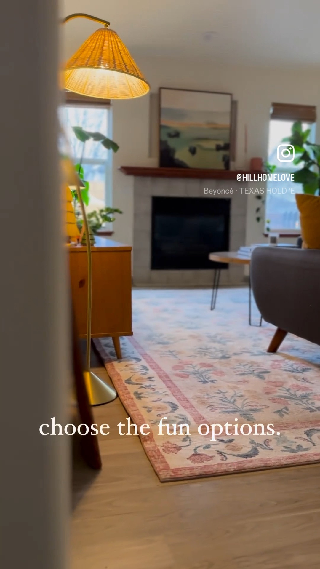 We’re making this house a home one fun decision at a time. We be boring! (Looking at you, fireplace. One of these days we’re coming for you.) 

We got this Eden Rifle Paper Co x Loloi rug in the fall and it’s soooooo soft. The perfect rug for our family and to add a little joy to this room as we slowly make it our own  

#LTKhome