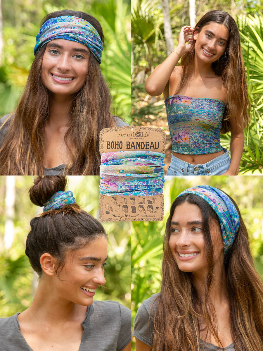 Full Boho Bandeau® Headband - Blue Watercolor Patchwork | Natural Life