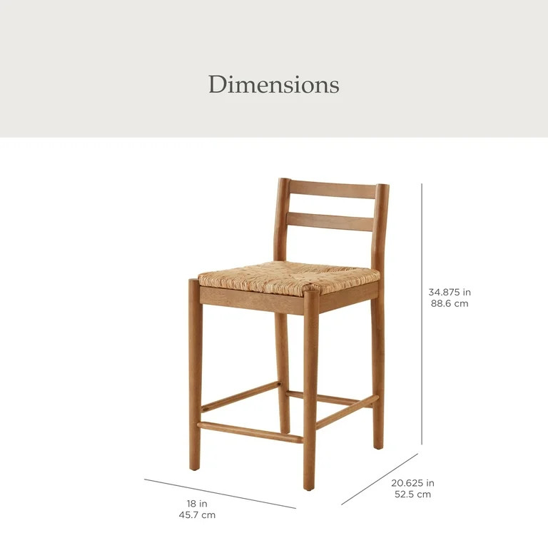 My Texas House Laurel Counter Stools with Woven Seagrass Seat, Kitchen, Warm Brown, 2 Pack | Walmart (US)