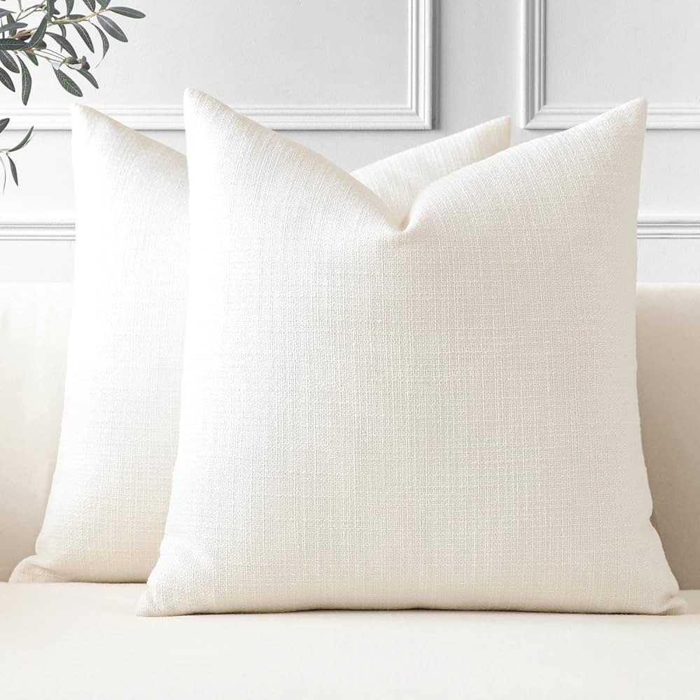 OTOSTAR Pack of 2 Throw Pillow Covers 24x24 Inch Linen Cream Pillowcases Farmhouse Decorative Sol... | Amazon (US)