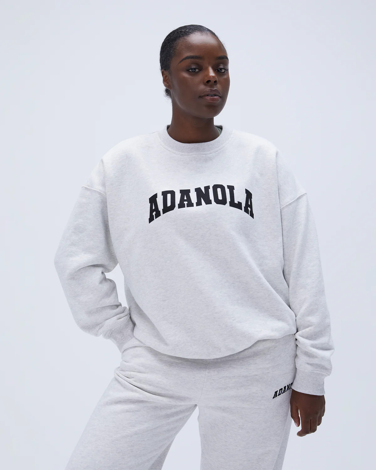 Varsity Oversized Sweatshirt - Light Grey Melange/Black | Adanola UK