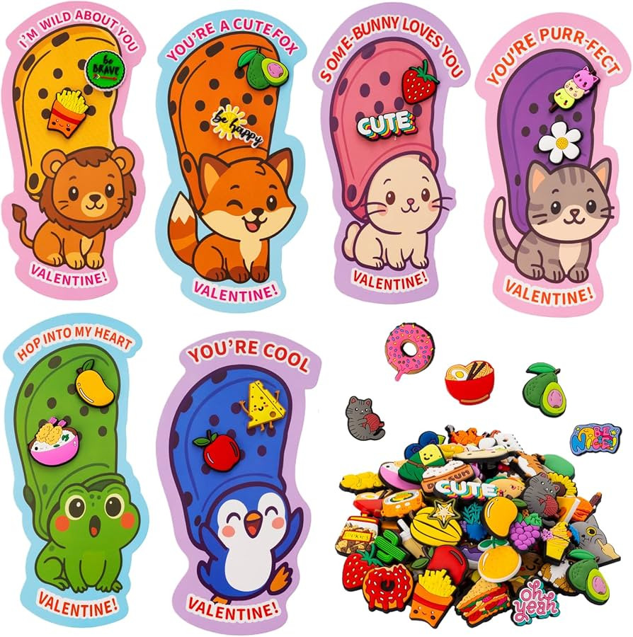 Valentines Day Cards for Kids School - 30 Pack Exchange Cards with 60 Shoe Charms Bulk - Valentin... | Amazon (US)