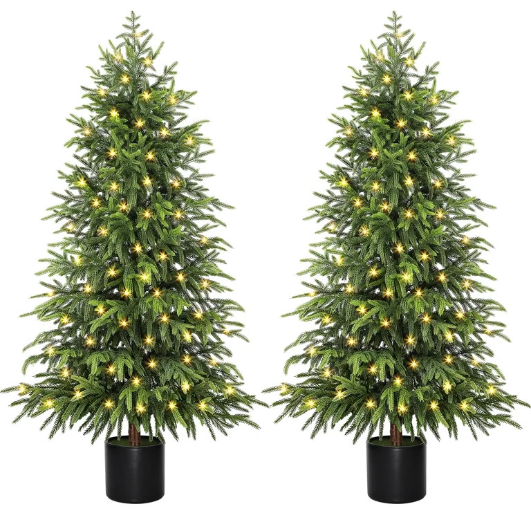Scidweet 2 Pack Artificial Norfolk Pine Christmas Tree, 4FT Fake Potted Tree Faux Plant with 100 ... | Walmart (US)