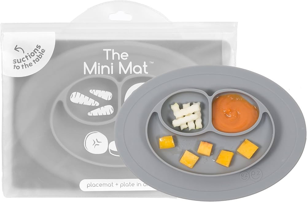 ezpz Mini Mat for 12 Months+ (Gray) - 100% Silicone Placemat + Plate with Suction for Infants + T... | Amazon (US)