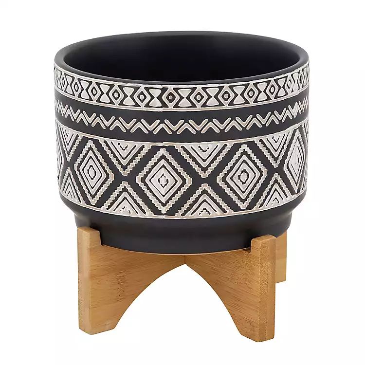 Black and White Diamond Planter with Wooden Stand | Kirkland's Home