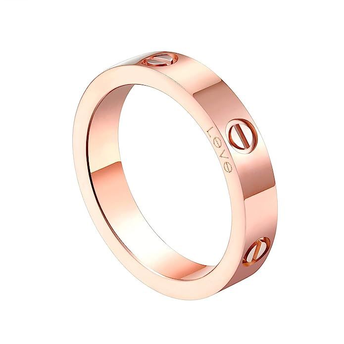 SHOUTW 4mm Love Rings for Women with Screw Design Best Gifts for Love Rosegold | Amazon (US)