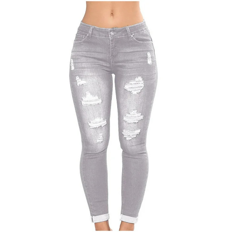Fanxing Women's Boyfriend Jeans Distressed Slim Fit Ripped Denim Pants Comfy Stretch Skinny Jeans... | Walmart (US)
