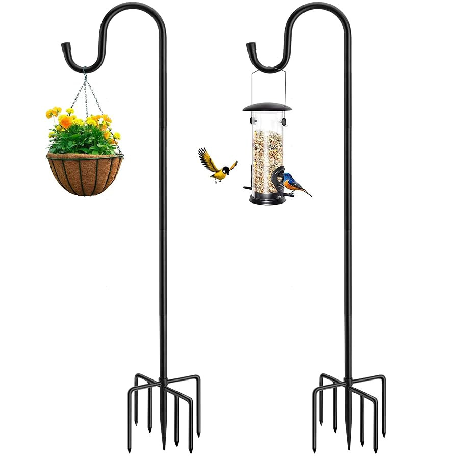 72" Shepherds Hooks for Outdoor, Heavy Duty Bird Feeder Pole with 7 Base Prongs, Adjustable Garde... | Amazon (US)