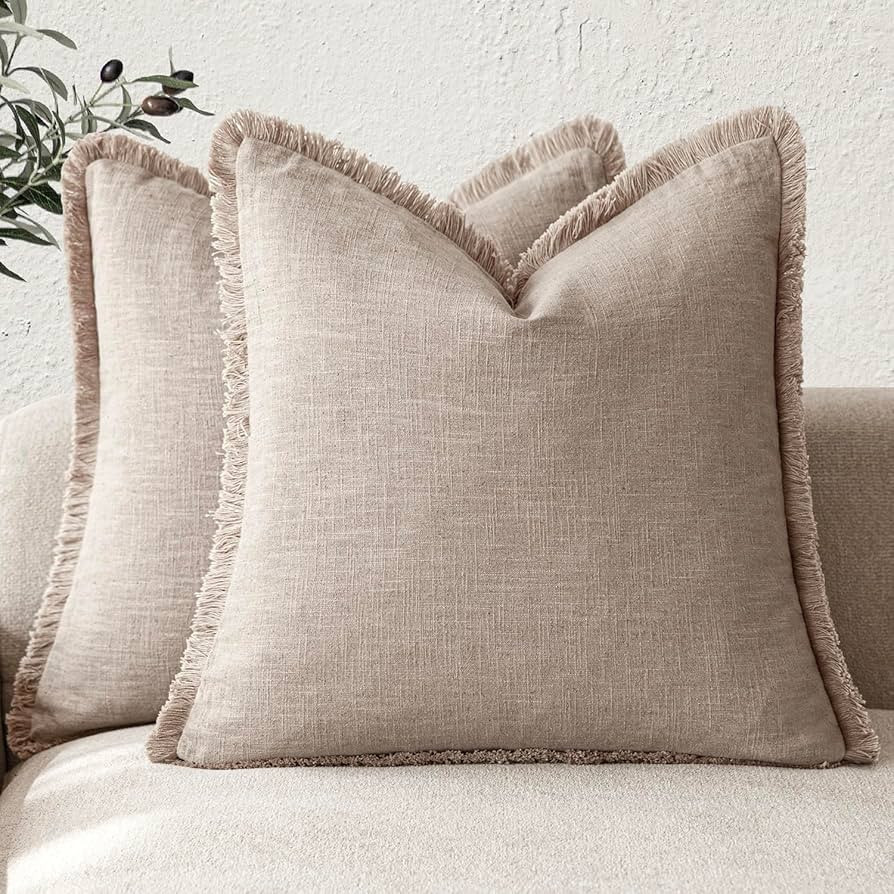 Foindtower Set of 2 Decorative Linen Fringe Throw Pillow Covers Farmhouse Cushion Cover with Tass... | Amazon (US)