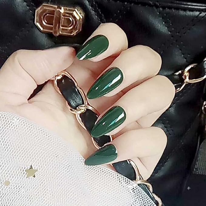 Aularso Stiletto Press on Nails Green Long Fake Nails Glossy Full Cover Acrylic Clip on Nails Tip... | Amazon (US)