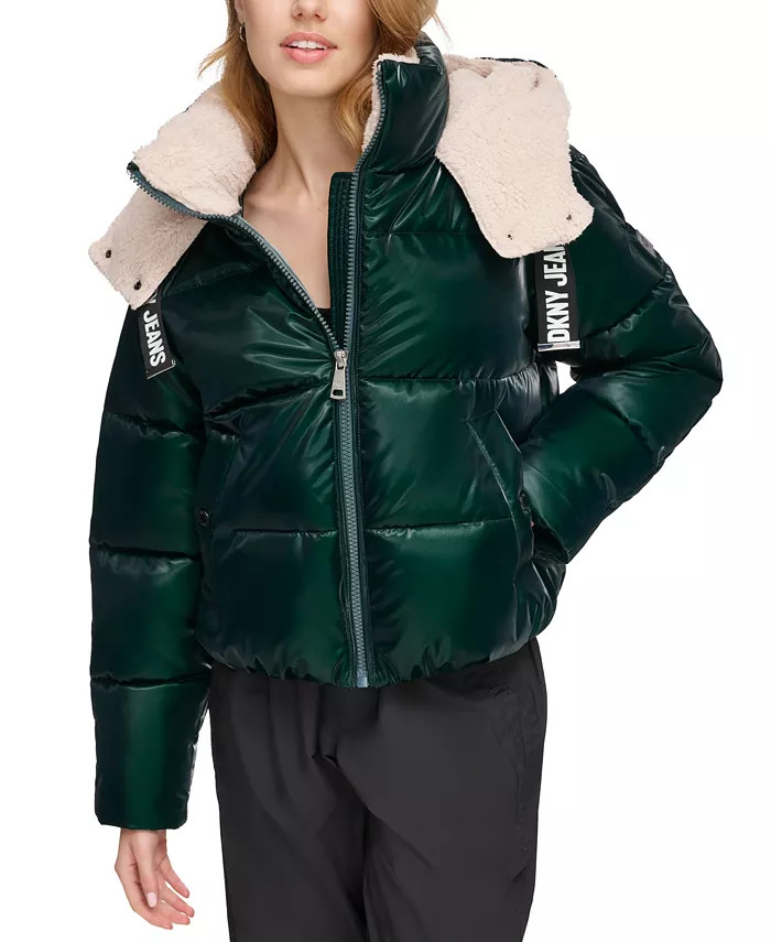 Women's Logo-Drawstring Hooded Puffer Jacket | Macy's