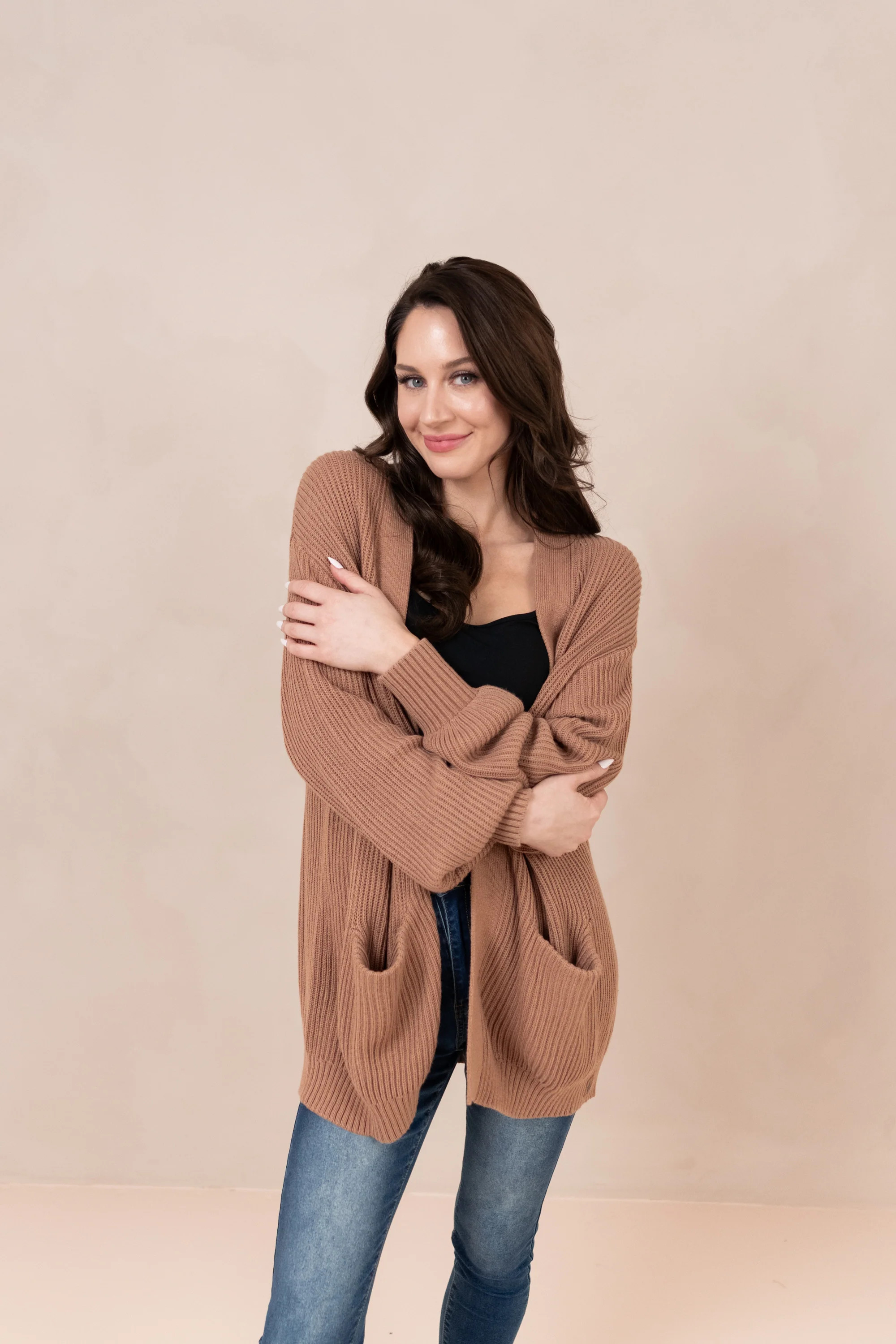 Chunky Knit Women's Oversized Cardigan in Latte | Kyte Living