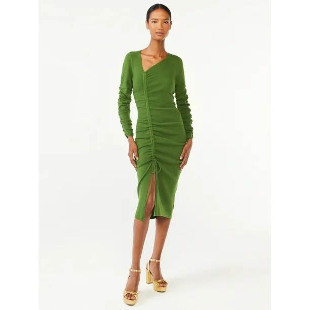 Scoop Women's Midi Sweater Dress with Side Ruching - Walmart.com | Walmart (US)