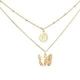 layered necklace: GOLD FILLED or gold plated chain, gold plated coin and butterfly charms (simple, e | Amazon (US)