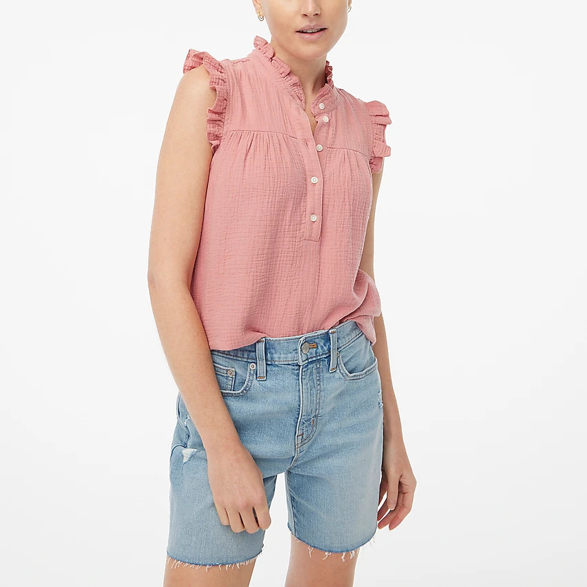 Gauze smocked ruffleneck top | J.Crew Factory
