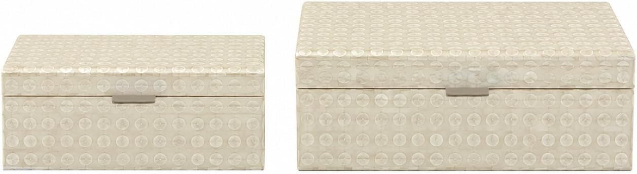 Deco 79 Mother of Pearl Shell Geometric Handmade Decorative Box Mosaic Dot Storage Decorative Keepsake Box with Brown Accents, Set of 2 Storage Box 12", 8"W, Cream | Amazon (US)