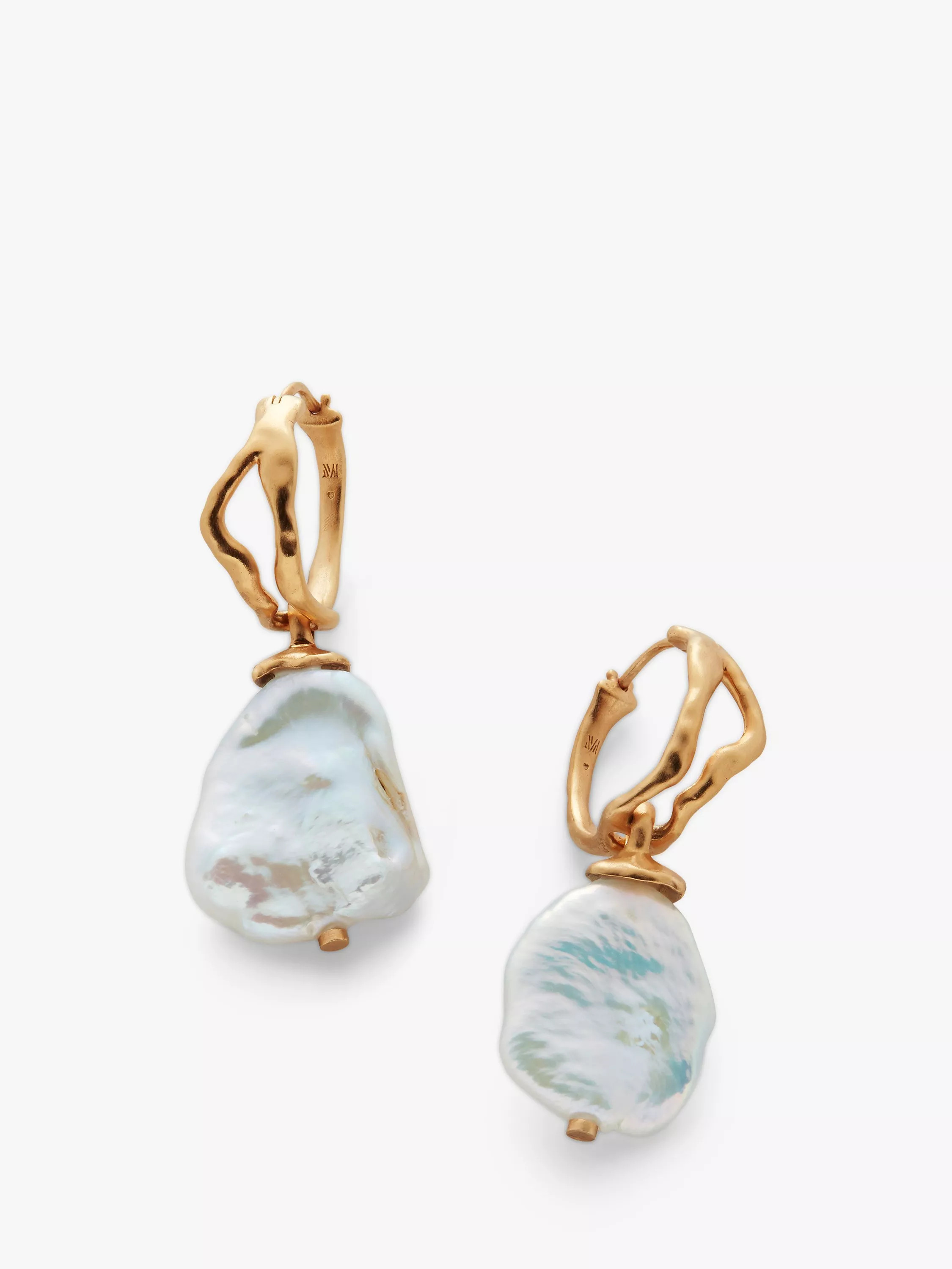 Monica Vinader x Mother of Pearl Keshi Pearl Large Hoop Earrings, Gold/White | John Lewis (UK)