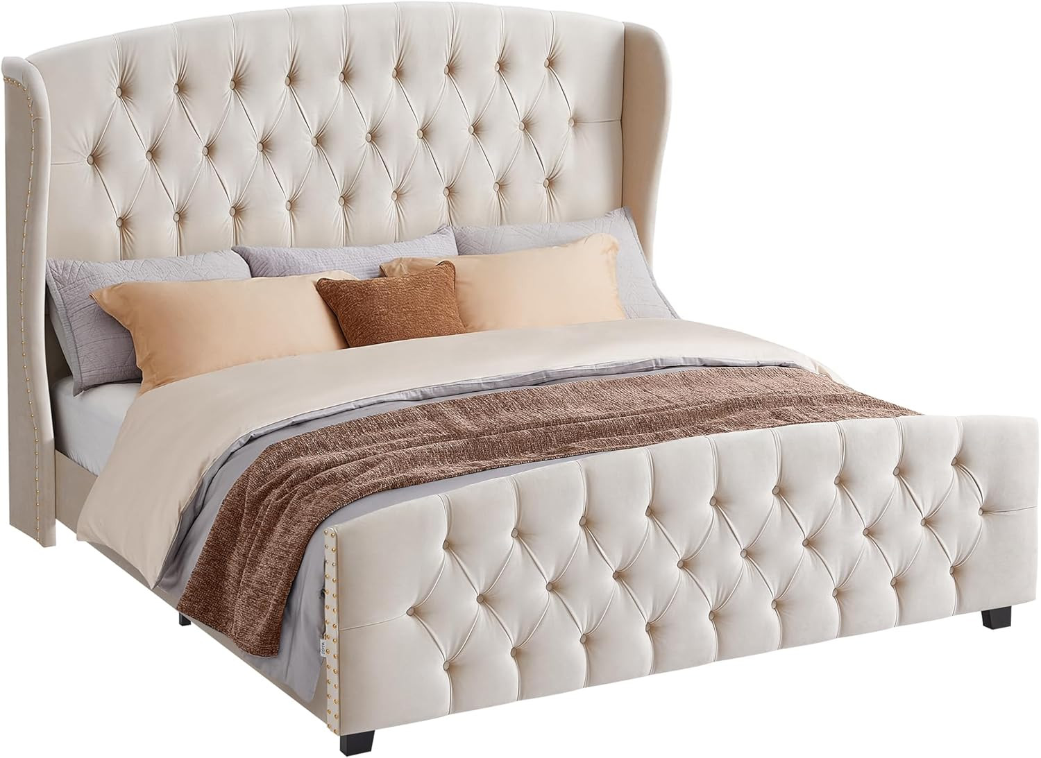 VASAGLE King Bed Frame with Tall Headboard, Upholstered Platform Bed Frame King Size, with Wingba... | Amazon (US)