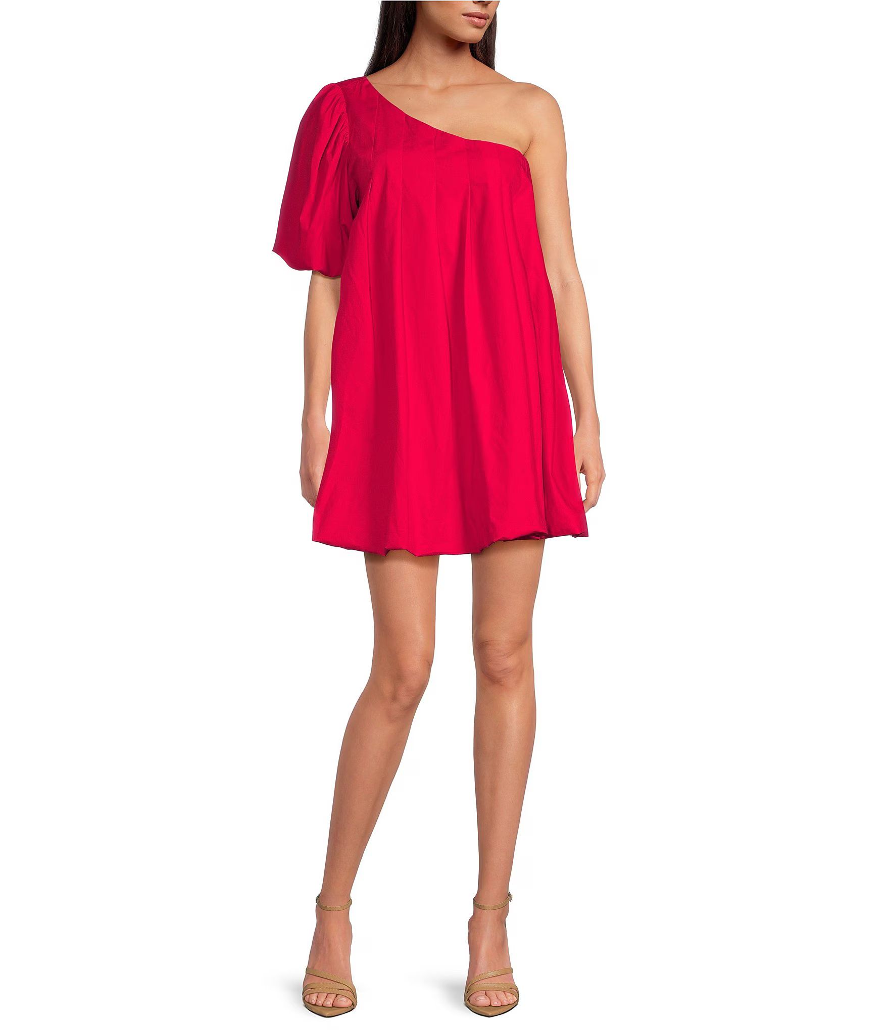 Loraine Bubble One Shoulder Puff Sleeve Pleated Mini A-Line Dress | Dillard's