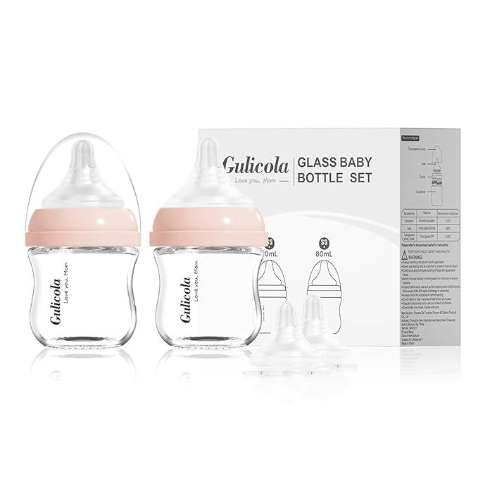 Gulicola Natural Glass Baby Bottle for Newborn Breastfeeding Babies, Preemie & Extra Slow Flow Ni... | Amazon (US)