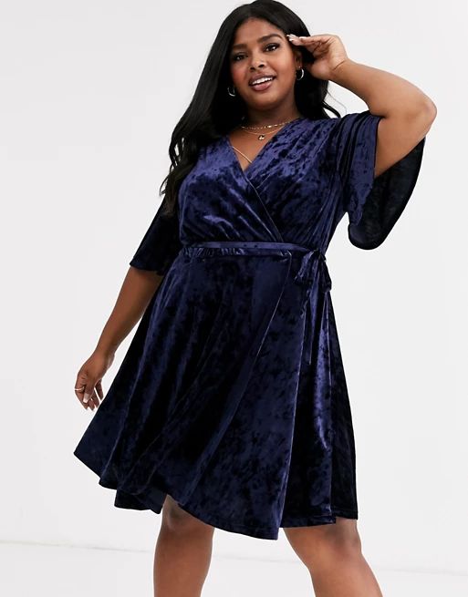 Glamorous Curve wrap dress with tie wasit in velvet | ASOS US