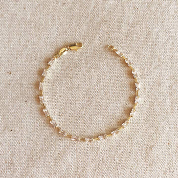 18k Gold Filled Sideway Baguette Tennis Bracelet | Care Tucker