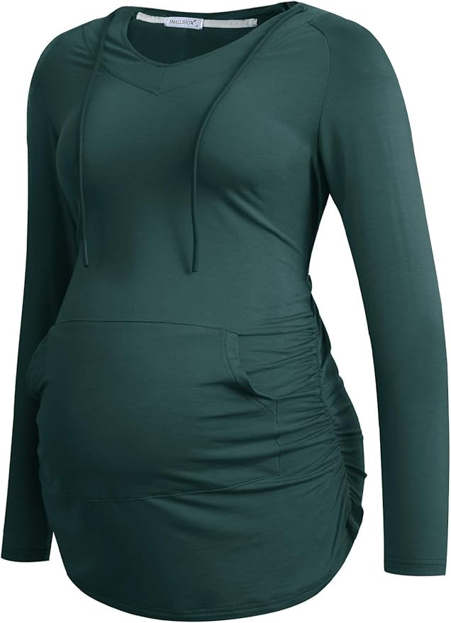Smallshow Women's V Neck Maternity Hoodie Top Sweatshirt Pregnancy Clothes Tunic | Amazon (US)